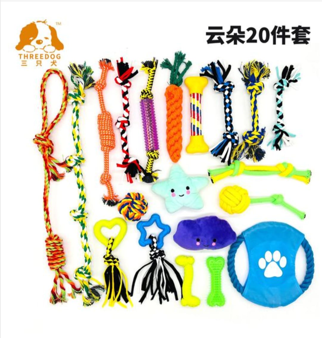 THREEDOG 20-Piece Dog Toy Set – Rope & Chew Toys for Active Pets 🐶